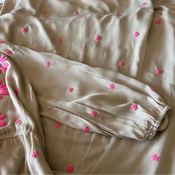 FREE PEOPLE Taupe Maxi Dress with Pink Floral Embroidery Size S - Picture 10 of 12